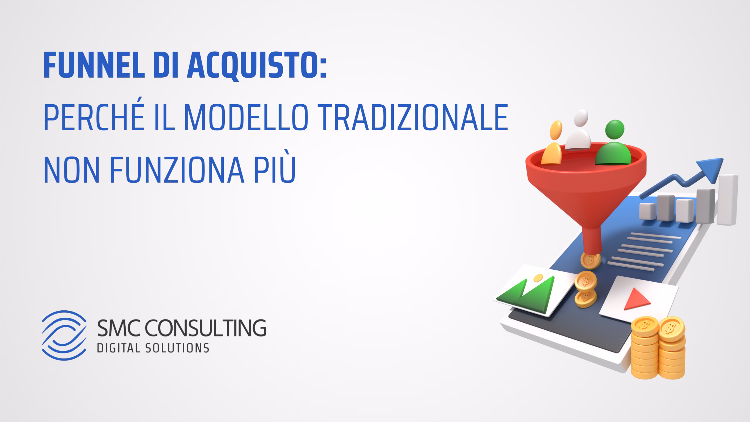 Illustrazione del funnel di acquisto digitale con utenti, dati e indicatori di crescita che mostrano i limiti del modello tradizionale e l’evoluzione verso percorsi non lineari