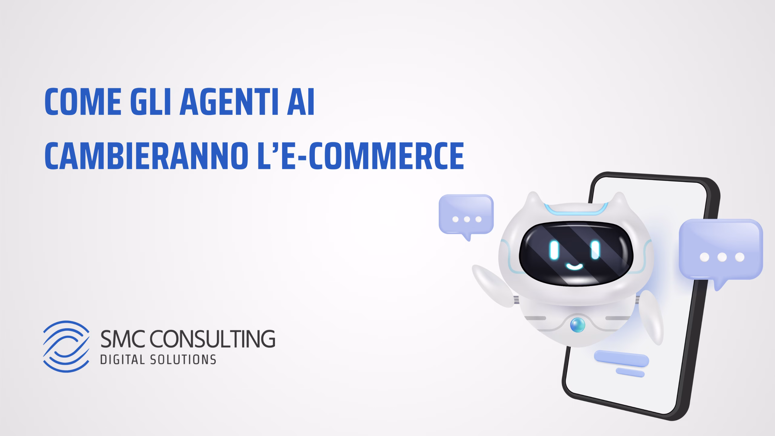 Illustrazione di agente AI per e-commerce con chatbot su smartphone, a rappresentare automazione, assistenza clienti e innovazione digitale nel commercio online
